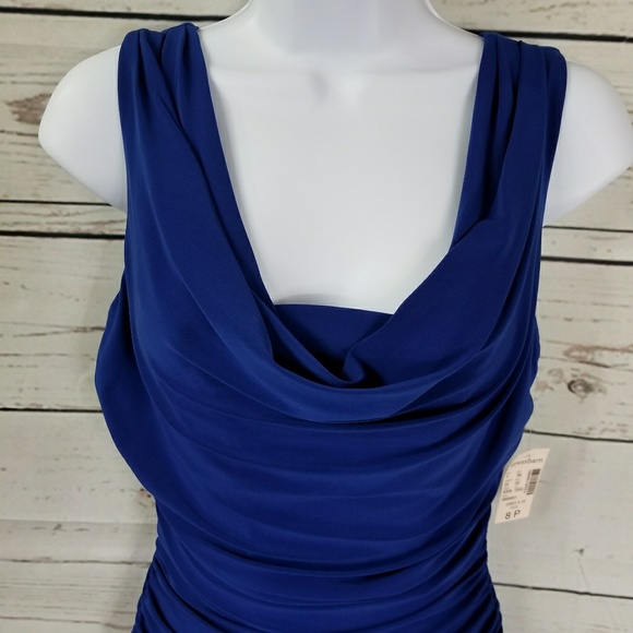 DRESSBARN sleeveless draped neck blue ruched dress - Picture 2 of 7